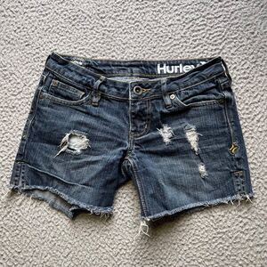 Hurley Jean Shorts Teens Size 0 Blue Distressed Low Rise